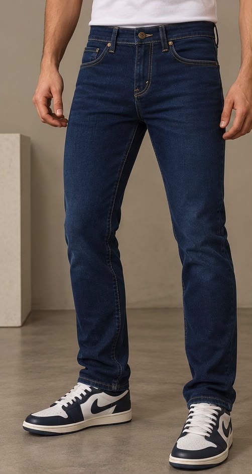 914 - Pantalón Corte Slim Efecto Mezclilla Cruda