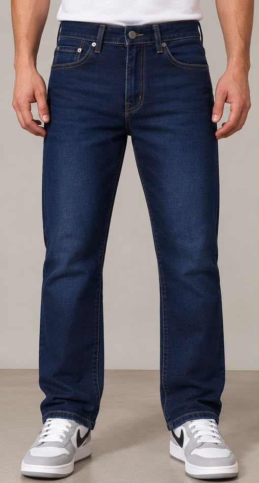 902 - Pantalón Recto Efecto Mezclilla Cruda